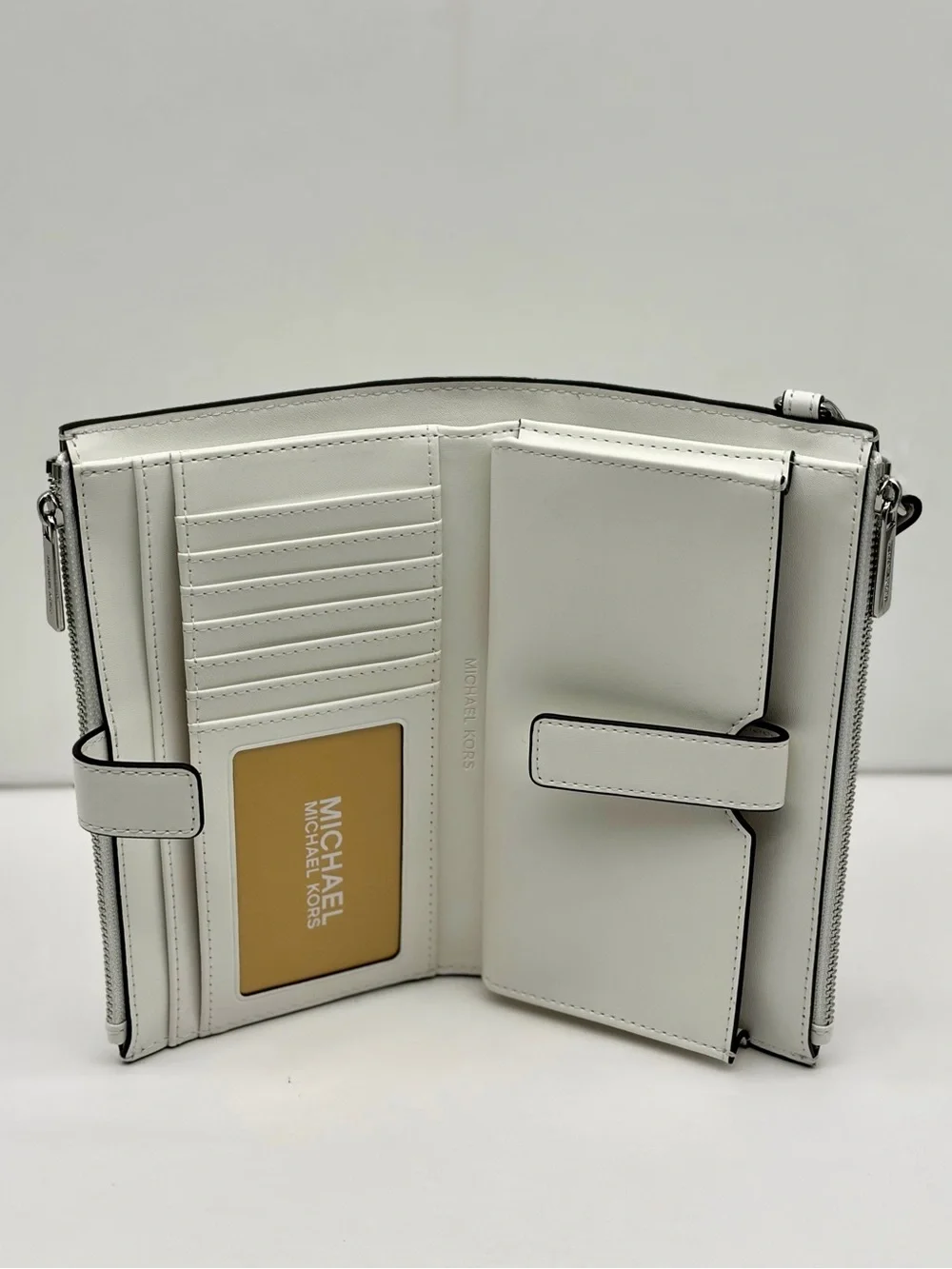 Michael Kors Jet Set Travel LG Double Zip Wallet MK Optic White Multi